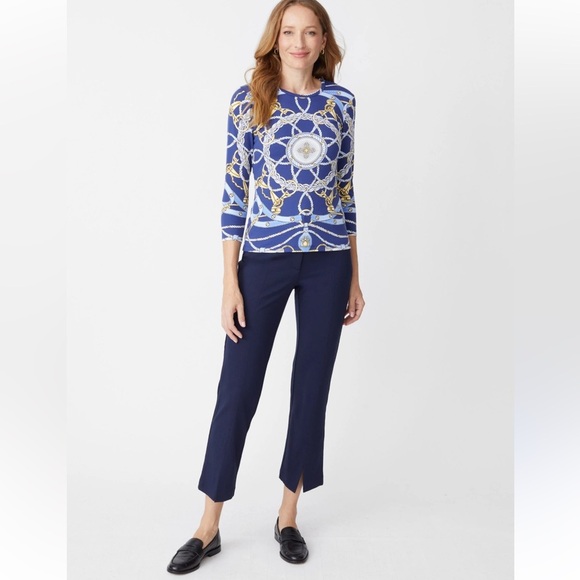 J. McLaughlin Blue and Gold Nautical Print Catalina cloth top size small - Picture 3 of 9